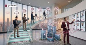 IT staffing and career growth concept with recruiter connecting talent to companies