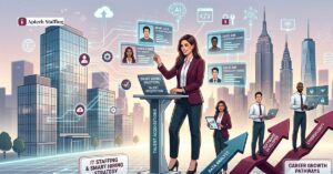 IT staffing concept showing recruiter connecting talent with companies, representing best IT staffing companies in USA.