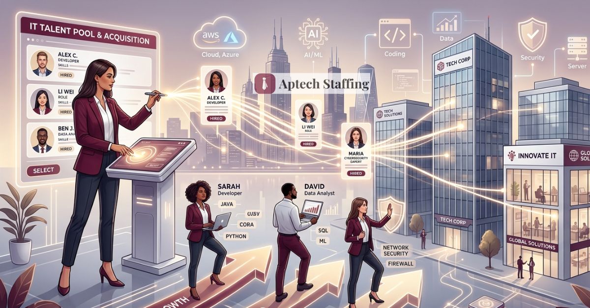 IT staffing and recruitment concept showing talent placement and career growth,